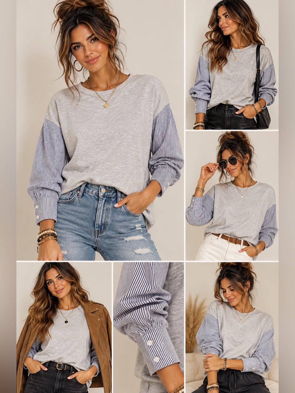 Zara Sweatshirt with Blue Striped Balloon Sleeves
